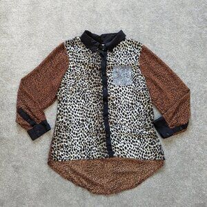 Bongo Plus animal leopard print see through blouse womens size 1X